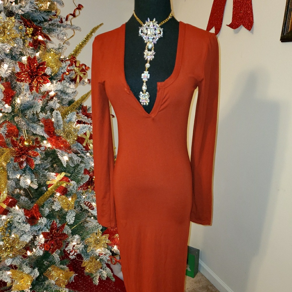 Rust color midi dress